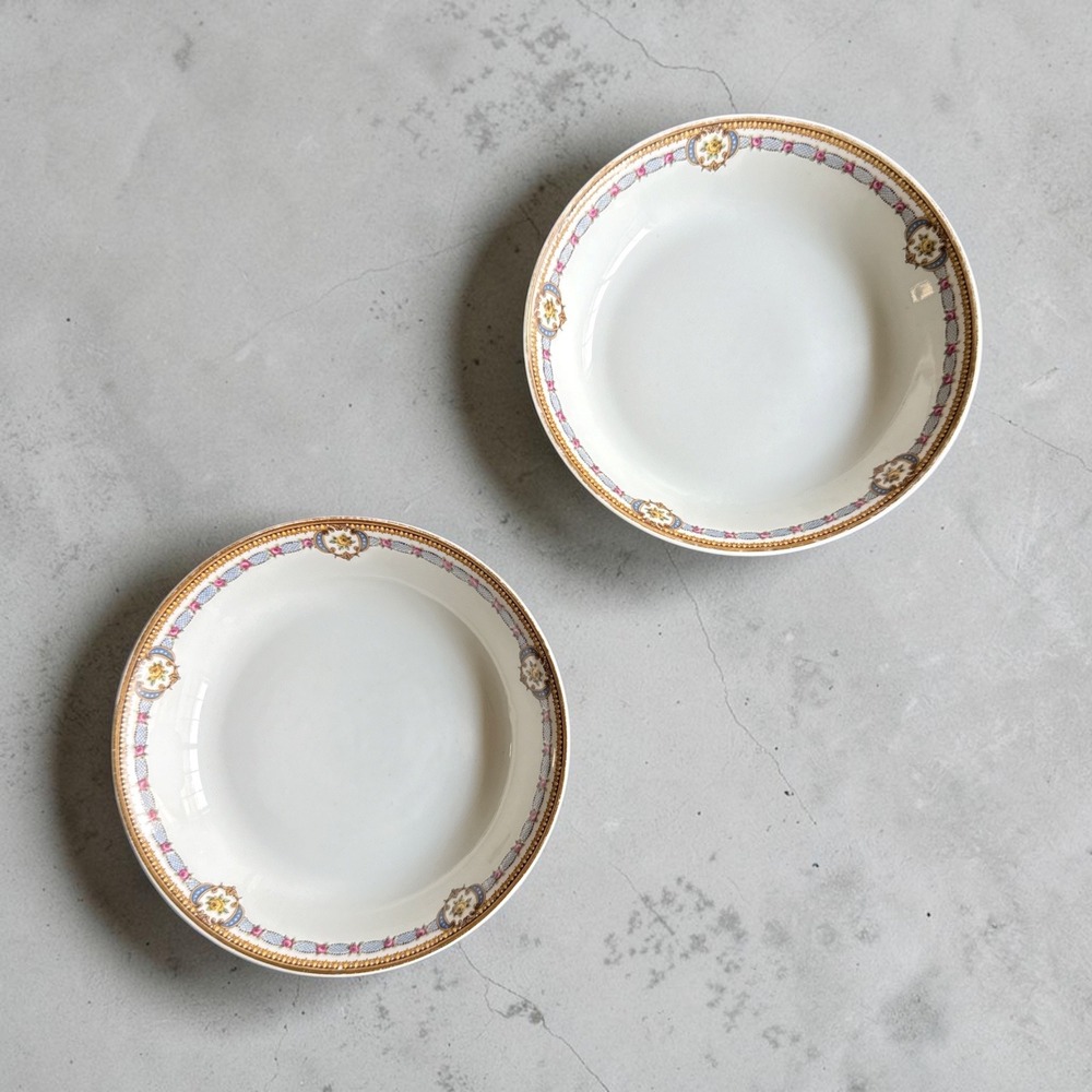 L Bernardaud & Co Limoges France Coupe Bowls Set of 2 Floral Pink Rose Gold 7.5"